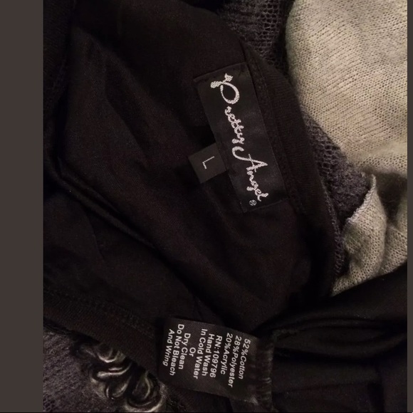 PRETTY ANGEL Dress Black Gray Knit Beaded rosette - Picture 7 of 8